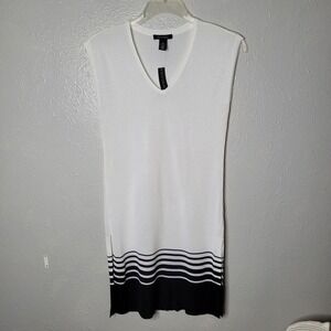 NWT WHBM womens sz XS Sleeveless knit Tank Dress white black shift New v neck